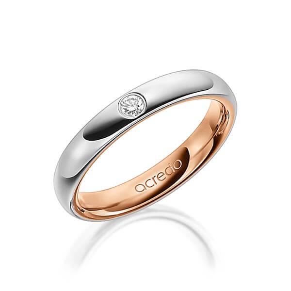 Bicolor trouwring in buiten grijsgoud 14 kt. , binnen roodgoud 14 kt. met in totaal 0,06 ct. Briljant tw/si van acredo - A-1476-3 Bicolor trouwring in buiten grijsgoud 14 kt. , binnen roodgoud 14 kt. met in totaal 0,06 ct. Briljant tw/si van acredo - A-1476-3
