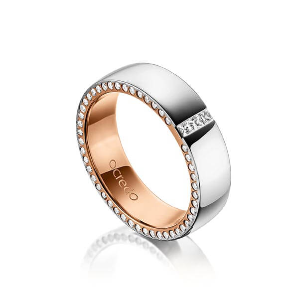 Bicolor trouwring in buiten grijsgoud 14 kt. , binnen roodgoud 14 kt. met in totaal 0,325 ct. Princess-Diamant & Briljant tw/si van acredo - A-1496-3 Bicolor trouwring in buiten grijsgoud 14 kt. , binnen roodgoud 14 kt. met in totaal 0,325 ct. Princess-Diamant & Briljant tw/si van acredo - A-1496-3