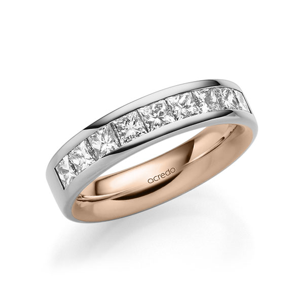 Bicolor trouwring in buiten grijsgoud 14 kt. , binnen roodgoud 14 kt. met in totaal 1,2 ct. Princess-Diamant tw/si van acredo - A-1678-14