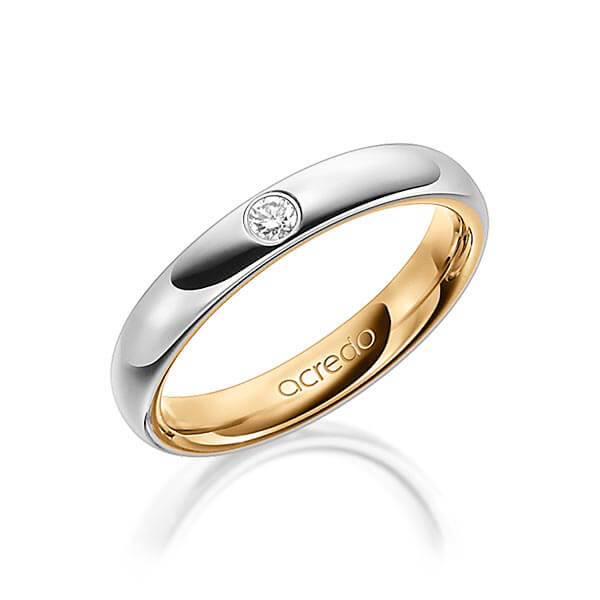 Bicolor trouwring in buiten grijsgoud 14 kt. , binnen roségoud 14 kt. met in totaal 0,06 ct. Briljant tw/si van acredo - A-1476-1 Bicolor trouwring in buiten grijsgoud 14 kt. , binnen roségoud 14 kt. met in totaal 0,06 ct. Briljant tw/si van acredo - A-1476-1