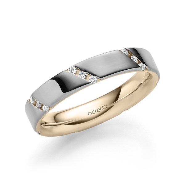Bicolor trouwring in buiten grijsgoud 14 kt. , binnen Signature Goud 585 met in totaal 0,21 ct. Briljant tw/si van acredo - A-1977-24 Bicolor trouwring in buiten grijsgoud 14 kt. , binnen Signature Goud 585 met in totaal 0,21 ct. Briljant tw/si van acredo - A-1977-24