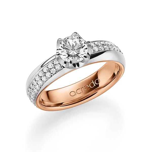 Bicolor trouwring in buiten platina 950 , binnen roodgoud 18 kt. met 0,7 ct. + in totaal 0,672 ct. Briljanten & Briljant tw,vs tw/si van acredo - A-1542-11