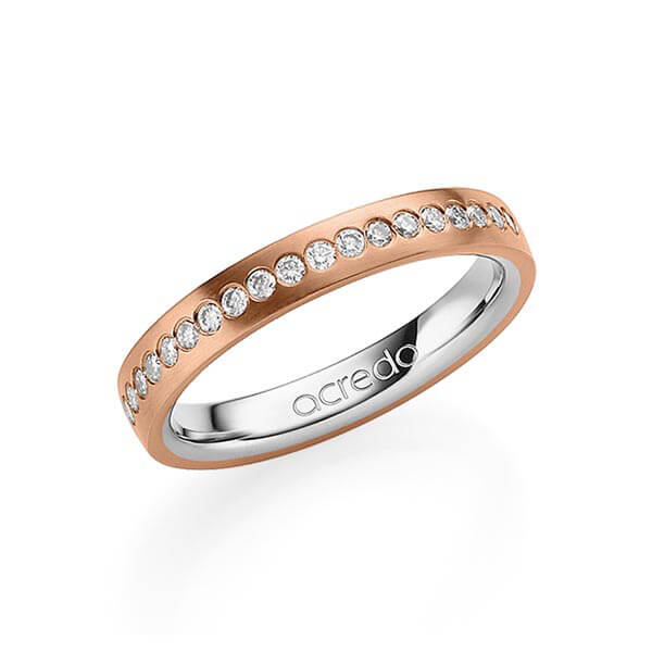 Bicolor trouwring in buiten roodgoud 14 kt. , binnen grijsgoud 14 kt. met in totaal 0,225 ct. Briljant tw/si van acredo - A-1551-3 Bicolor trouwring in buiten roodgoud 14 kt. , binnen grijsgoud 14 kt. met in totaal 0,225 ct. Briljant tw/si van acredo - A-1551-3