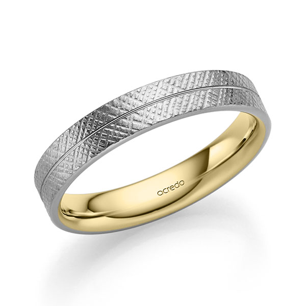 Bicolor trouwring in buiten witgoud 14 kt. , binnen geelgoud 14 kt. van acredo