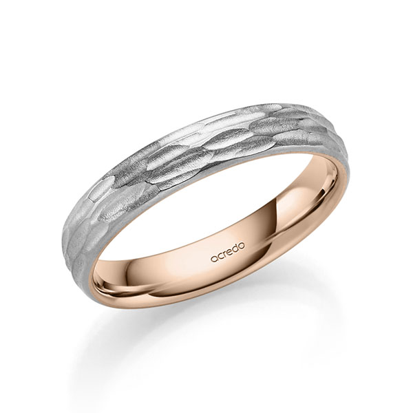 Bicolor trouwring in buiten witgoud 14 kt. , binnen roodgoud 14 kt. van acredo