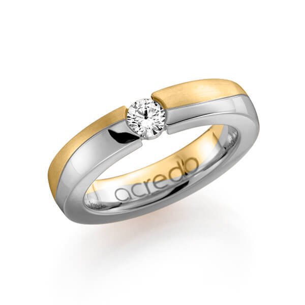Bicolor trouwring in geelgoud 14 kt. witgoud 14 kt. met 0,3 ct. Briljant tw/si van acredo - A-1119-5 Bicolor trouwring in geelgoud 14 kt. witgoud 14 kt. met 0,3 ct. Briljant tw/si van acredo - A-1119-5