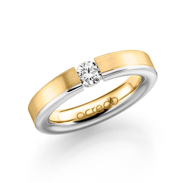 Bicolor trouwring in geelgoud 14 kt. witgoud 14 kt. met 0,3 ct. Briljant tw/si van acredo - A-1121-5 Bicolor trouwring in geelgoud 14 kt. witgoud 14 kt. met 0,3 ct. Briljant tw/si van acredo - A-1121-5
