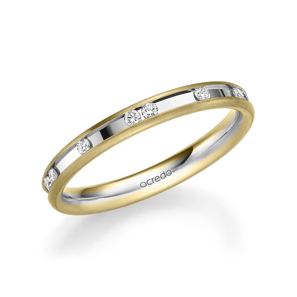 Bicolor trouwring in geelgoud 14 kt. witgoud 14 kt. met in totaal 0,225 ct. Briljant tw/si van acredo - A-2209-1