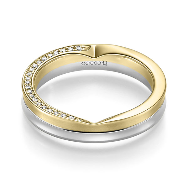 Bicolor trouwring in geelgoud 14 kt. witgoud 14 kt. met in totaal 0,23 ct. Briljant tw/si van acredo