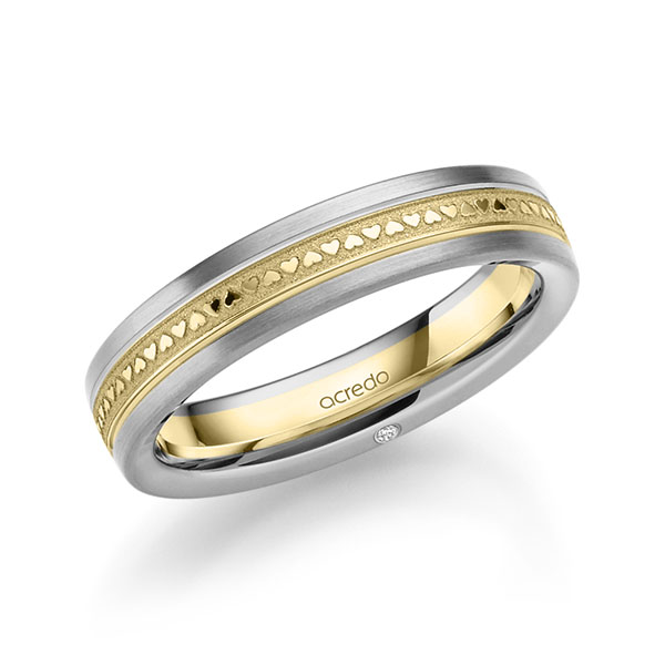 Bicolor trouwring in grijsgoud 14 kt. geelgoud 14 kt. met in totaal 0,01 ct. Briljant tw/si van acredo - A-2372-17 Bicolor trouwring in grijsgoud 14 kt. geelgoud 14 kt. met in totaal 0,01 ct. Briljant tw/si van acredo - A-2372-17