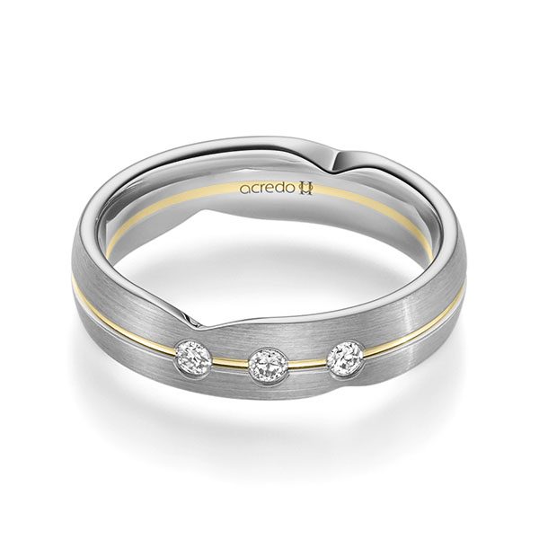 Bicolor trouwring in grijsgoud 14 kt. geelgoud 14 kt. met in totaal 0,12 ct. Briljant tw/si van acredo - A-2364-14 Bicolor trouwring in grijsgoud 14 kt. geelgoud 14 kt. met in totaal 0,12 ct. Briljant tw/si van acredo - A-2364-14