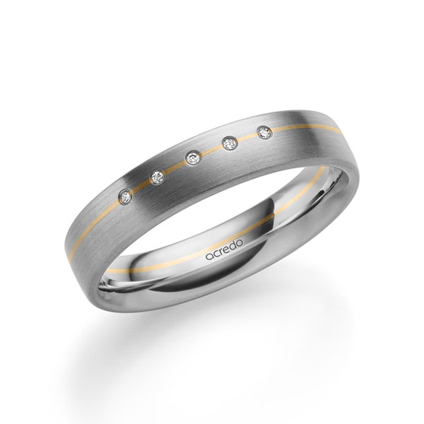 Bicolor trouwring in grijsgoud 14 kt. roségoud 14 kt. met in totaal 0,025 ct. Briljant tw/si van acredo