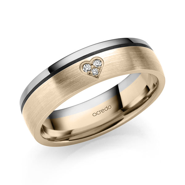 Bicolor trouwring in grijsgoud 14 kt. Signature Goud 585 met in totaal 0,021 ct. Briljant tw/si van acredo - S-1305-13