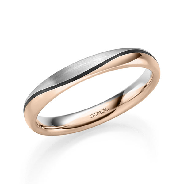 Bicolor trouwring in River platina 950 roodgoud 18 kt. van acredo - S-1300-16 Bicolor trouwring in River platina 950 roodgoud 18 kt. van acredo - S-1300-16
