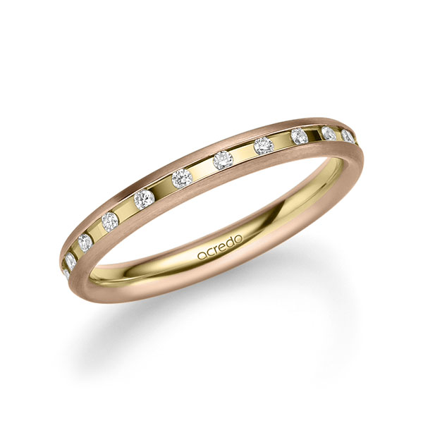 Bicolor trouwring in roodgoud 14 kt. geelgoud 14 kt. met in totaal 0,22 ct. Briljant tw/si van acredo - A-2216-4 Bicolor trouwring in roodgoud 14 kt. geelgoud 14 kt. met in totaal 0,22 ct. Briljant tw/si van acredo - A-2216-4