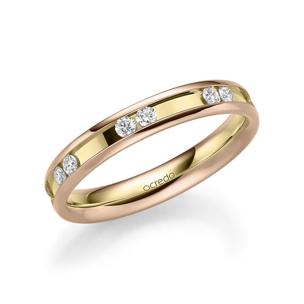 Bicolor trouwring in roodgoud 14 kt. geelgoud 14 kt. met in totaal 0,42 ct. Briljant tw/si van acredo Bicolor trouwring in roodgoud 14 kt. geelgoud 14 kt. met in totaal 0,42 ct. Briljant tw/si van acredo
