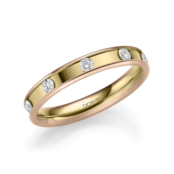 Bicolor trouwring in roodgoud 14 kt. geelgoud 14 kt. met in totaal 0,45 ct. Briljant tw,vs van acredo - A-2210-3