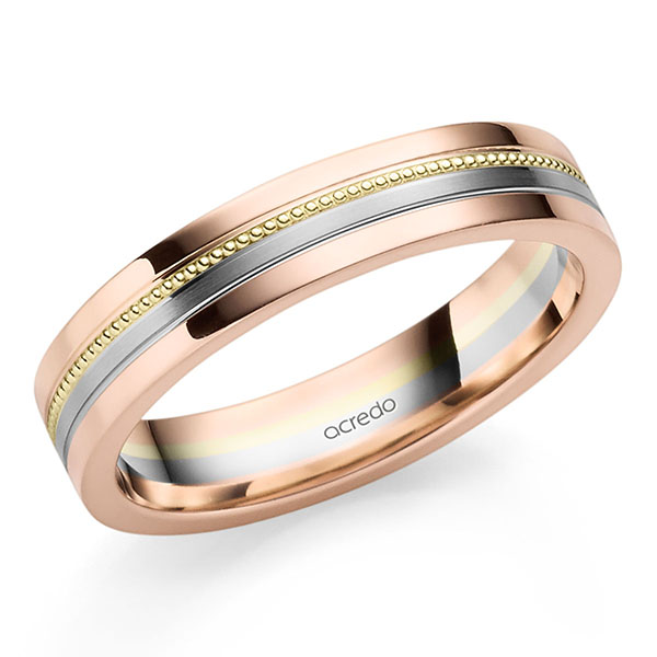 Bicolor trouwring in roodgoud 14 kt. grijsgoud 14 kt. groengoud 14 kt. van acredo - S-1319-1