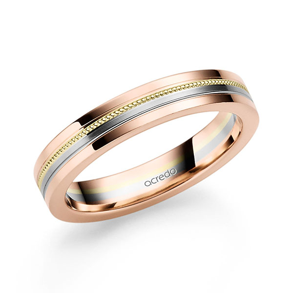 Bicolor trouwring in roodgoud 14 kt. grijsgoud 14 kt. groengoud 14 kt. van acredo