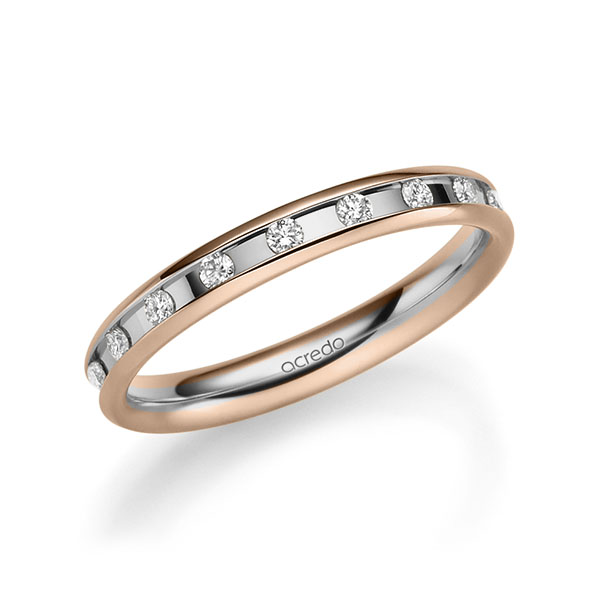 Bicolor trouwring in roodgoud 14 kt. grijsgoud 14 kt. met in totaal 0,18 ct. Briljant tw/si van acredo - A-2217-7 Bicolor trouwring in roodgoud 14 kt. grijsgoud 14 kt. met in totaal 0,18 ct. Briljant tw/si van acredo - A-2217-7