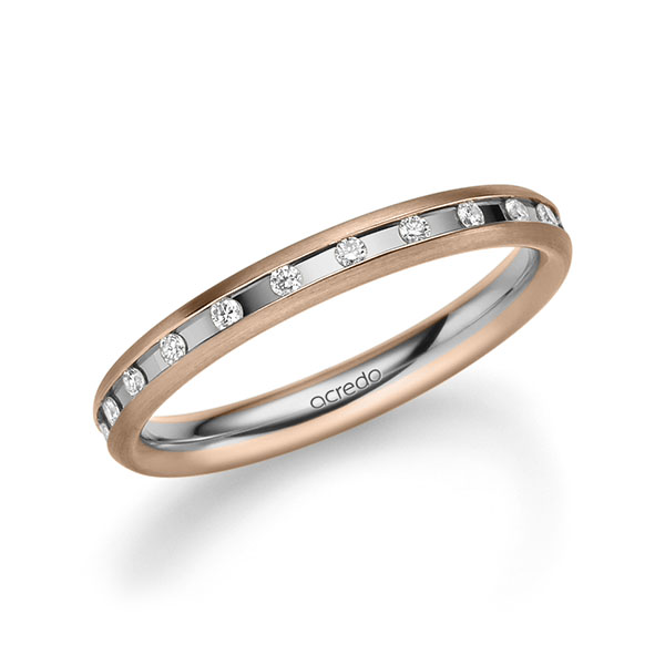 Bicolor trouwring in roodgoud 14 kt. grijsgoud 14 kt. met in totaal 0,22 ct. Briljant tw/si van acredo - A-2216-5 Bicolor trouwring in roodgoud 14 kt. grijsgoud 14 kt. met in totaal 0,22 ct. Briljant tw/si van acredo - A-2216-5