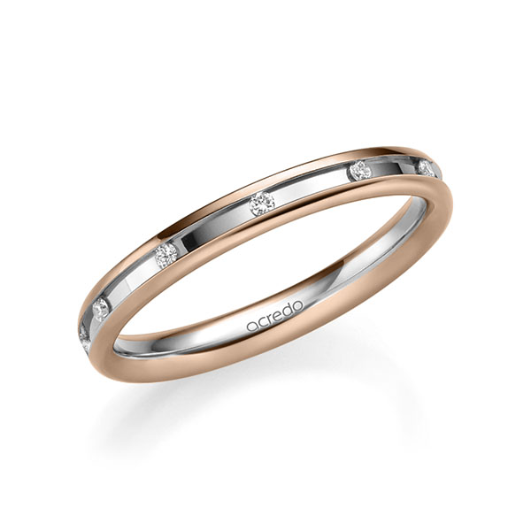 Bicolor trouwring in roodgoud 14 kt. witgoud 14 kt. met in totaal 0,11 ct. Briljant tw/si van acredo - A-2207-3