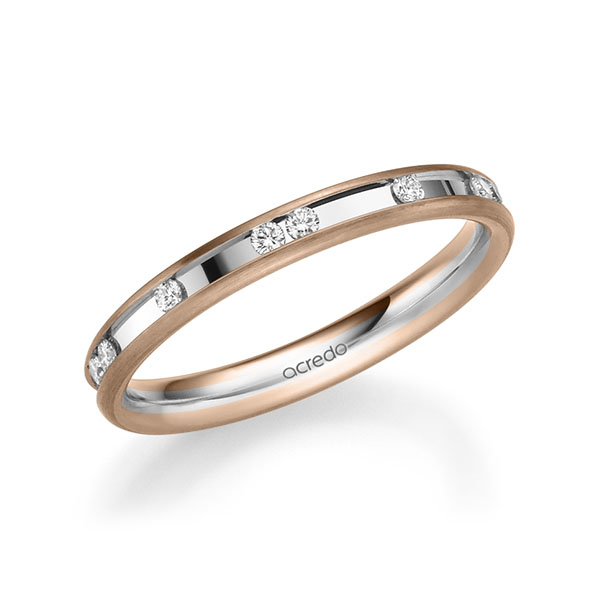 Bicolor trouwring in roodgoud 14 kt. witgoud 14 kt. met in totaal 0,225 ct. Briljant tw/si van acredo - A-2209-3 Bicolor trouwring in roodgoud 14 kt. witgoud 14 kt. met in totaal 0,225 ct. Briljant tw/si van acredo - A-2209-3