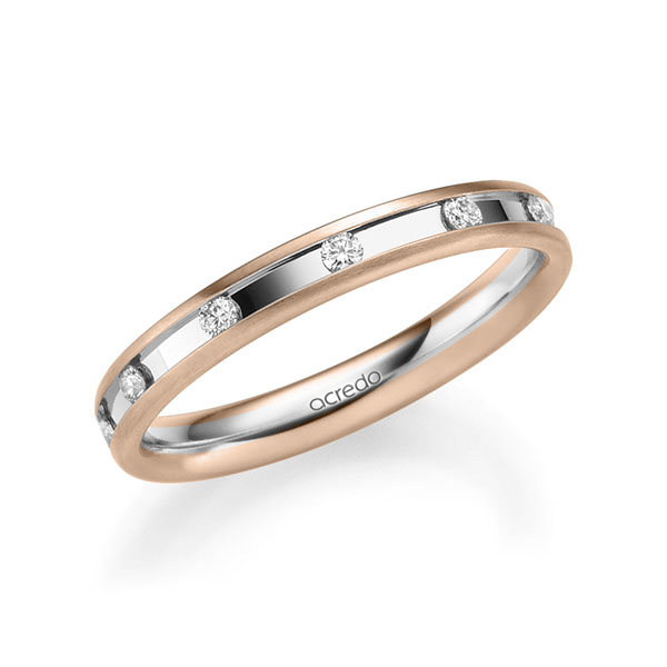 Bicolor trouwring in roodgoud 14 kt. witgoud 14 kt. met in totaal 0,22 ct. Briljant tw/si van acredo - A-2205-2