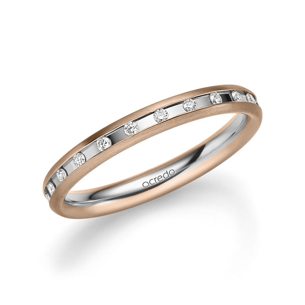 Bicolor trouwring in roodgoud 14 kt. witgoud 14 kt. met in totaal 0,22 ct. Briljant tw/si van acredo - A-2216-6 Bicolor trouwring in roodgoud 14 kt. witgoud 14 kt. met in totaal 0,22 ct. Briljant tw/si van acredo - A-2216-6