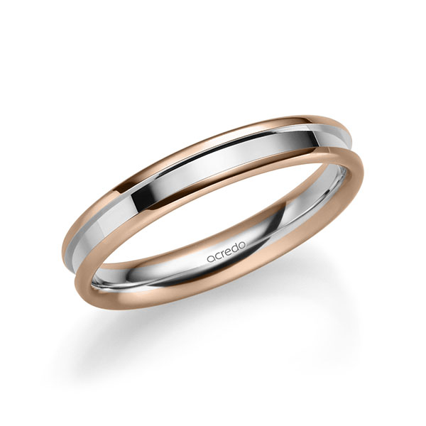 Bicolor trouwring in roodgoud 14 kt. witgoud 14 kt. van acredo