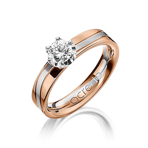 Bicolor trouwring in roodgoud 18 kt. witgoud 18 kt. met 0,4 ct. Briljanten tw/si van acredo