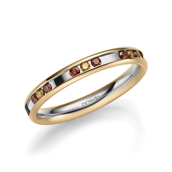 Bicolor trouwring in roségoud 14 kt. grijsgoud 14 kt. met in totaal 0,42 ct. Briljant Cognac Red Cherry van acredo - A-2219-1 Bicolor trouwring in roségoud 14 kt. grijsgoud 14 kt. met in totaal 0,42 ct. Briljant Cognac Red Cherry van acredo - A-2219-1