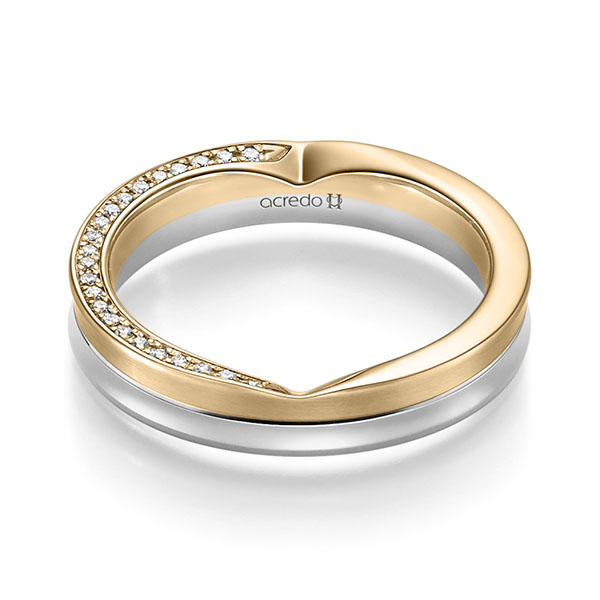 Bicolor trouwring in roségoud 14 kt. witgoud 14 kt. met in totaal 0,23 ct. Briljant tw/si van acredo