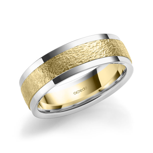 Bicolor trouwring in witgoud 14 kt. geelgoud 14 kt. , crushed van acredo