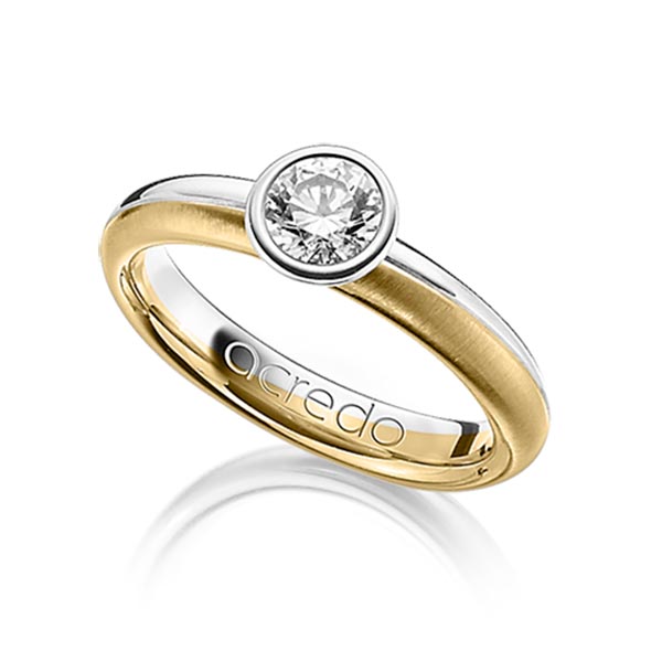 Bicolor trouwring in witgoud 14 kt. geelgoud 14 kt. met 0,5 ct. Briljanten tw/si van acredo