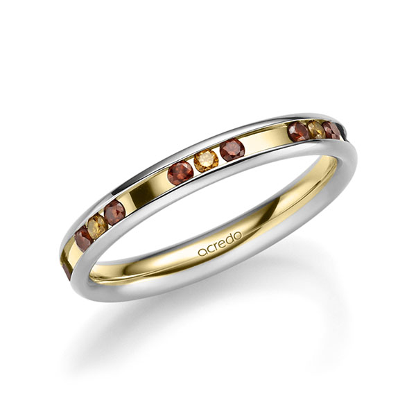 Bicolor trouwring in witgoud 14 kt. geelgoud 14 kt. met in totaal 0,42 ct. Briljant Cognac Red Cherry van acredo - A-2219-3 Bicolor trouwring in witgoud 14 kt. geelgoud 14 kt. met in totaal 0,42 ct. Briljant Cognac Red Cherry van acredo - A-2219-3