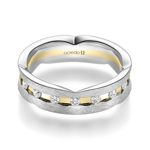 Bicolor trouwring in witgoud 14 kt. geelgoud 14 kt. met in totaal 0,48 ct. Briljant tw/si van acredo - A-2354-17 Bicolor trouwring in witgoud 14 kt. geelgoud 14 kt. met in totaal 0,48 ct. Briljant tw/si van acredo - A-2354-17