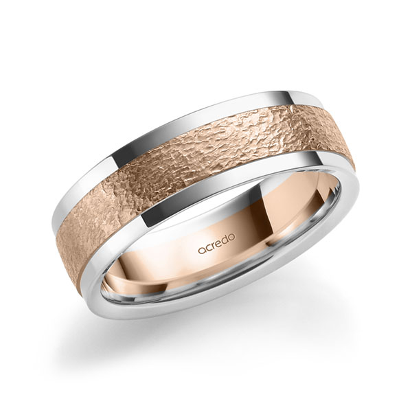 Bicolor trouwring in witgoud 14 kt. roodgoud 14 kt. , crushed van acredo