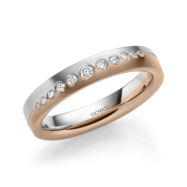 Bicolor trouwring in witgoud 14 kt. roodgoud 14 kt. met in totaal 0,156 ct. Briljant tw/si van acredo - A-1717-24 Bicolor trouwring in witgoud 14 kt. roodgoud 14 kt. met in totaal 0,156 ct. Briljant tw/si van acredo - A-1717-24