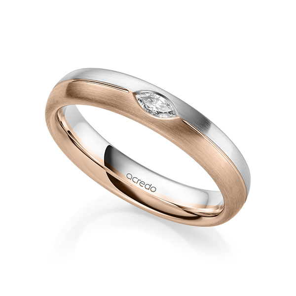 Bicolor trouwring in witgoud 14 kt. roodgoud 14 kt. met in totaal 0,1 ct. tw,vs van acredo