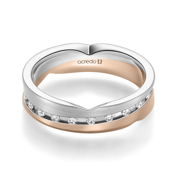 Bicolor trouwring in witgoud 14 kt. roodgoud 14 kt. met in totaal 0,315 ct. Briljant tw/si van acredo - A-2363-15 Bicolor trouwring in witgoud 14 kt. roodgoud 14 kt. met in totaal 0,315 ct. Briljant tw/si van acredo - A-2363-15