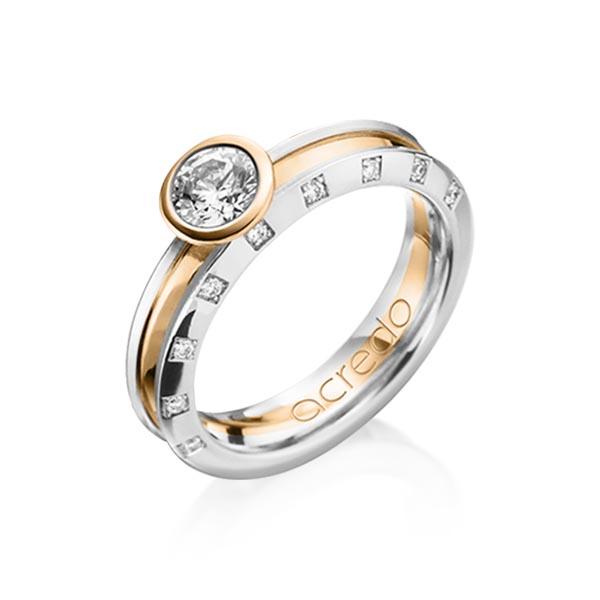 Bicolor trouwring in witgoud 14 kt. roségoud 14 kt. met 0,5 ct. + in totaal 0,09 ct. Briljant & Briljanten tw/si van acredo