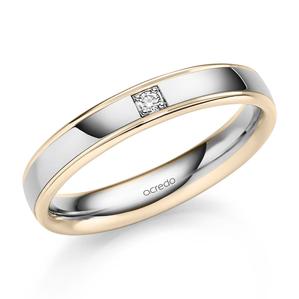 Bicolor trouwring in witgoud 14 kt. Signature Goud 585 met in totaal 0,03 ct. Briljant tw/si van acredo - S-1328-9