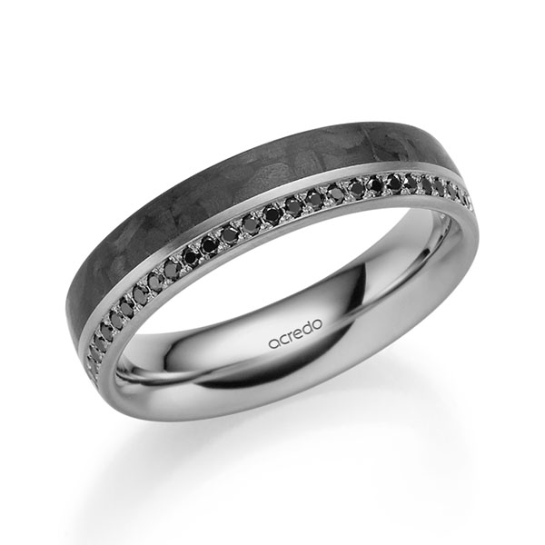 Carbon Memoire-Trauring/Ehering in Platin-Palladium 600 Carbon-Einzug halbausgefasst mit zus. 0,14 ct. Brillant schwarz von acredo - S-1311-8 Carbon Memoire-Trauring/Ehering in Platin-Palladium 600 Carbon-Einzug halbausgefasst mit zus. 0,14 ct. Brillant schwarz von acredo - S-1311-8