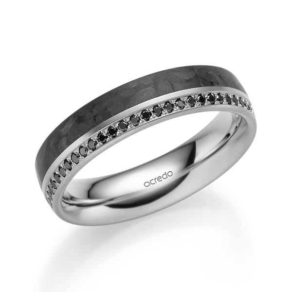 Carbon Memoire-Trauring/Ehering in Platin 950 Carbon-Einzug halbausgefasst mit zus. 0,14 ct. Brillant schwarz von acredo - S-1311-7 Carbon Memoire-Trauring/Ehering in Platin 950 Carbon-Einzug halbausgefasst mit zus. 0,14 ct. Brillant schwarz von acredo - S-1311-7