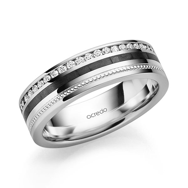 Carbon Memoire-trouwring in platina 950 platina 950 met Carbon indentation volledig gezet met in totaal 0,344 ct. Briljant tw/si van acredo