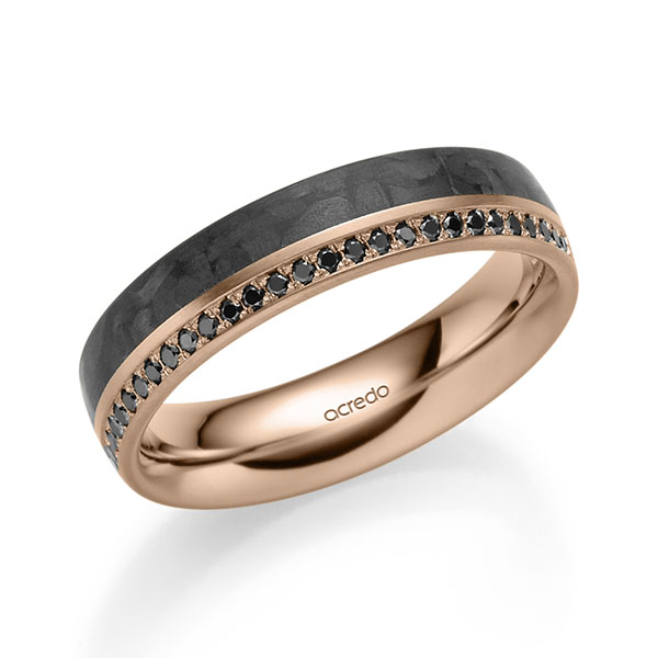 Carbon Memoire-trouwring in roodgoud 14 kt. met Carbon indentation half gezet met in totaal 0,14 ct. Briljant Zwart van acredo - S-1311-12