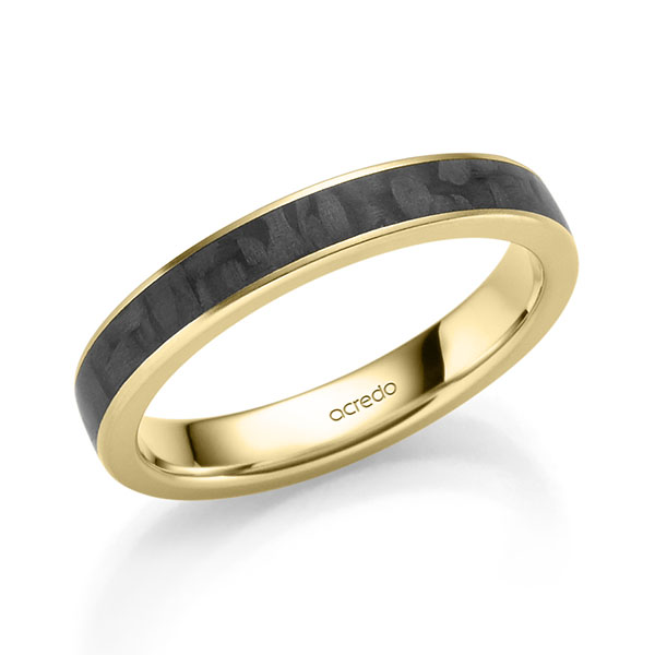 Carbon Trauring/Ehering in Gelbgold 585 Carbon-Einzug von acredo - S-1308-9