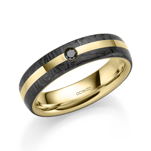 Carbon Trauring/Ehering in Gelbgold 750 Carbon-Einzug mit zus. 0,03 ct. Brillant schwarz von acredo - S-1312-9