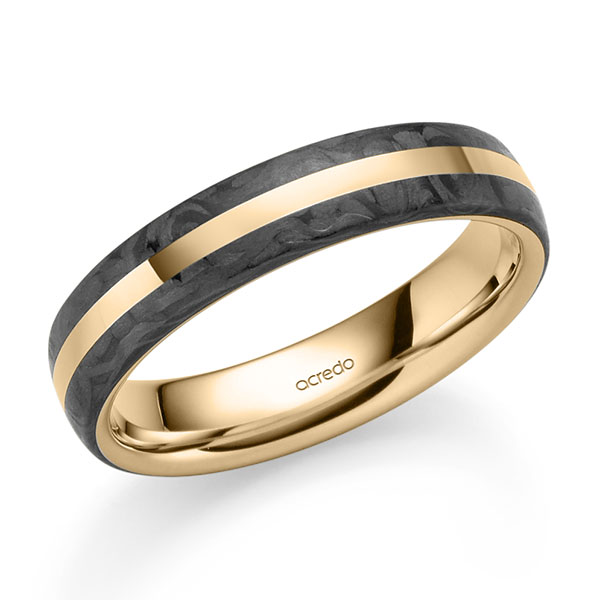 Carbon Trauring/Ehering in Roségold 585 Carbon-Einzug von acredo